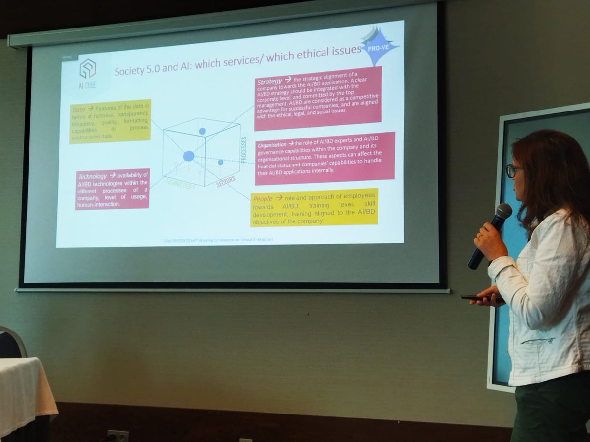 Congrats to Rosanna Fornasiero from <a href="/CNRsocial_/">CNR Consiglio Nazionale delle Ricerche</a> for her participation in PRO-VE2022 Conference to discuss the connection between industry and Society5.0 and the AI-CUBE project 👉 lnkd.in/dXz2FGRR
#artificialintelligence #bigdata