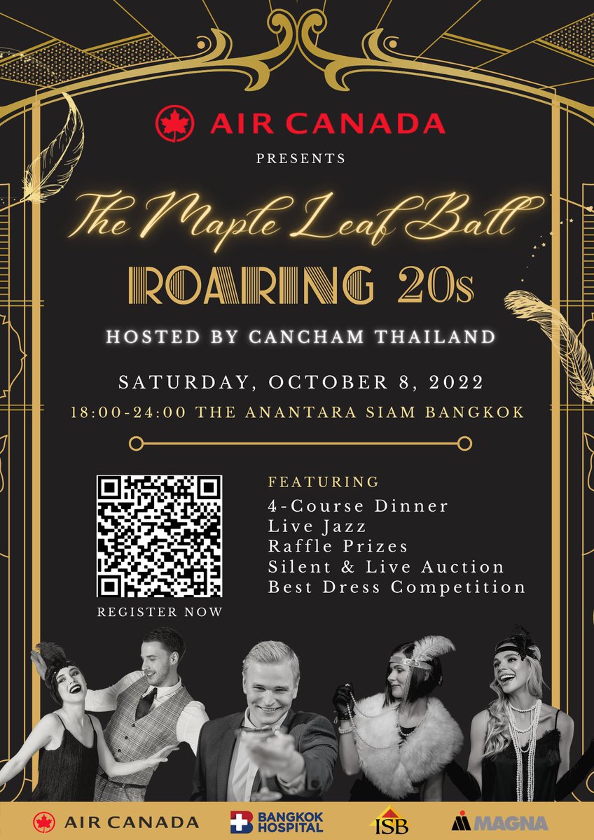 ✨Step back in time and revisit the Roaring ‘20s at The Maple Leaf Ball 2022 this October 8, from 18.00-24.00 with an evening of great food, spirits, and fun. 💃

📌Click bit.ly/3Qk4PkI to get your tickets!

#CanChamEvents #CanChamThailand #MLB2022 #roaring20s