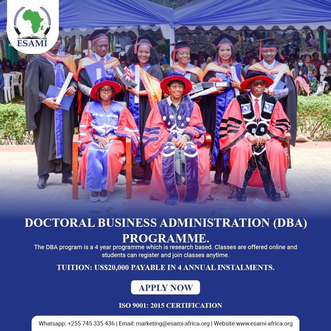 In collaboration with the Swiss School of Management (SSM), we introduce our #Doctoral #Business #Administration (DBA) programme. Duration: 4 years Research based. #Online #classes Tuition: US$20,000 payable in 4 annual instalments. Click esami-africa.org/dba-intake and apply now.