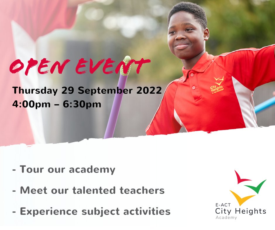 Tomorrow! See our Academy in action 
Sign up to our Year 7 Open Event: bit.ly/city-heights-o…