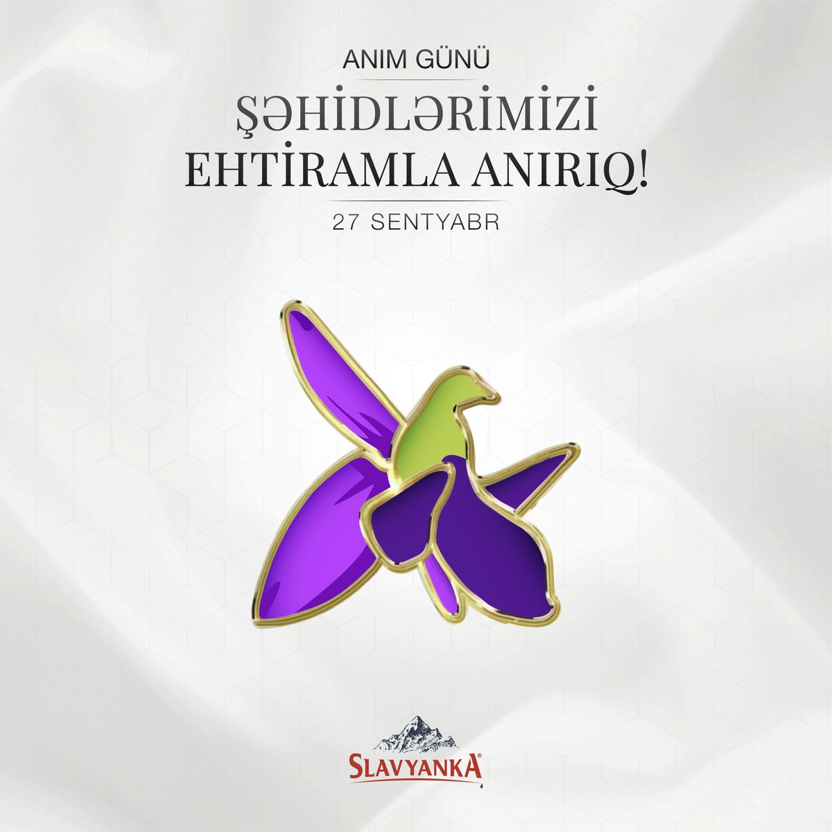 Slavyanka_az's tweet photo. 27 Sentyabr Anım Günü Vətən müharibəsində qəhrəmancasına döyüşmüş, ölkəmizin ərazi bütövlüyü uğrunda canını qurban vermiş bütün şəhidlərimizə dərin ehtiramın ifadəsidir. Allah rəhmət eləsin.
 
#Slavyanka #27Sentyabr #AnımGünü https://t.co/So9q4TCROr