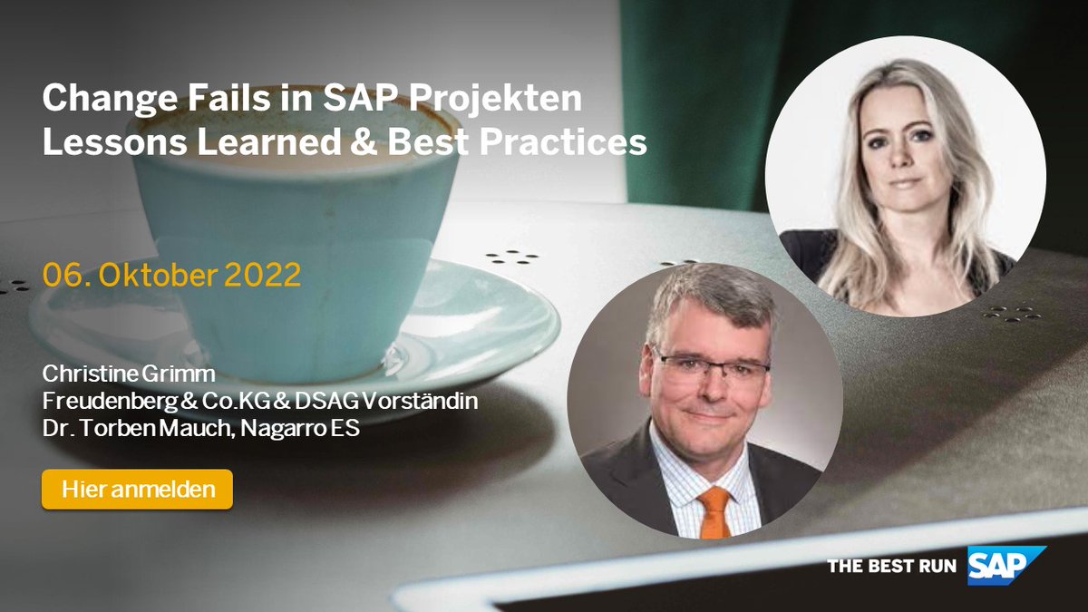 ThomasJenewein's tweet photo. Nehmen Sie sich einen Kaffee & tauschen Sie sich mit anderen Experten, Kunden und Partnern aus. In der SAP Change und Training Kaffee-Ecke mit Christine Grimm und Dr. Torben Mauch geht es am 6. Oktober 2022 um Change Fails in SAP Projekten: https://t.co/XCXe3mTrNd
#SAPChange https://t.co/0hnYEDrsmG