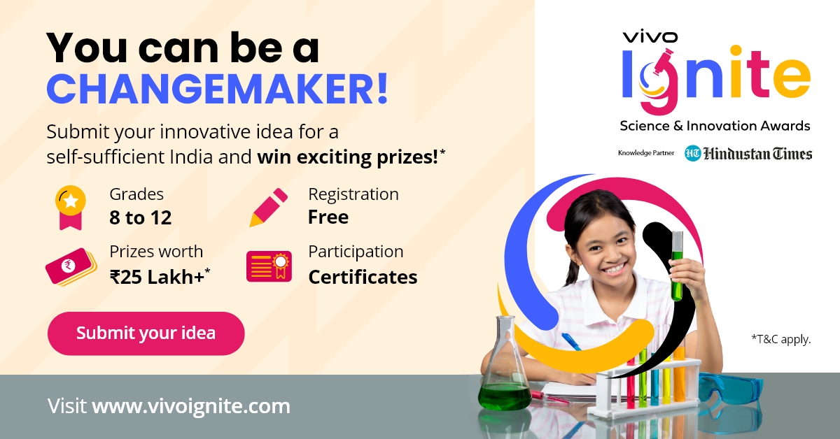 Do you have an innovative idea that could shape the future of India?
<a href="/Vivo_India/">vivo India</a> presents vivo Ignite, Science &amp; Innovation Awards - Knowledge Partner <a href="/htTweets/">Hindustan Times</a>
A platform to share your world-changing ideas and win prizes worth ₹25 Lakh+
Participate now : bit.ly/3dLYsJW