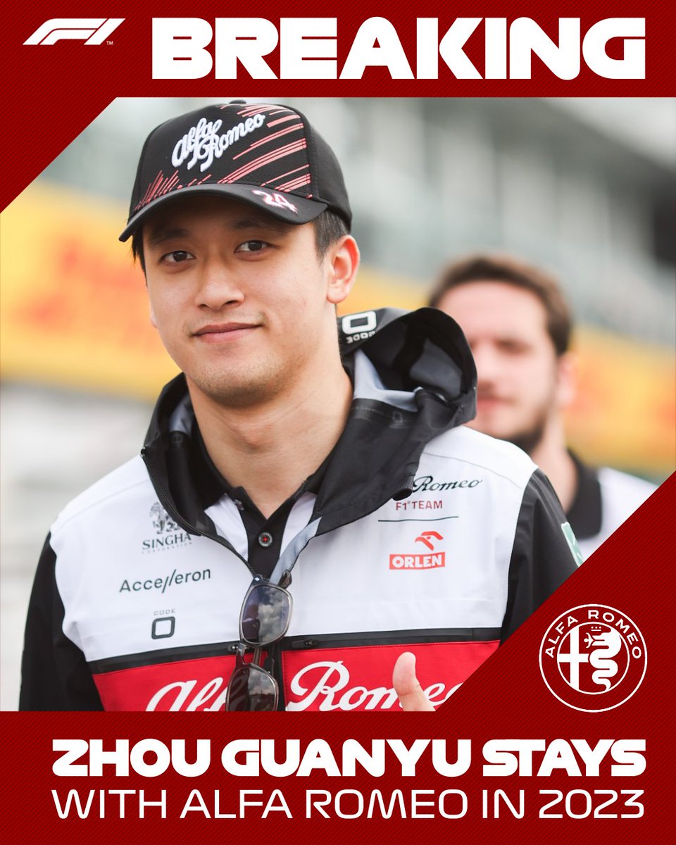 BREAKING: Zhou Guanyu will stay at Alfa Romeo in 2023! #F1 @alfaromeoorlen