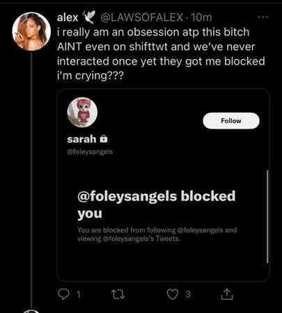 i literally am on shifttwt. nobody is obsessed with u pls humble yourself. i have u blocked bc i just simply don’t like you. it’s not that serious.