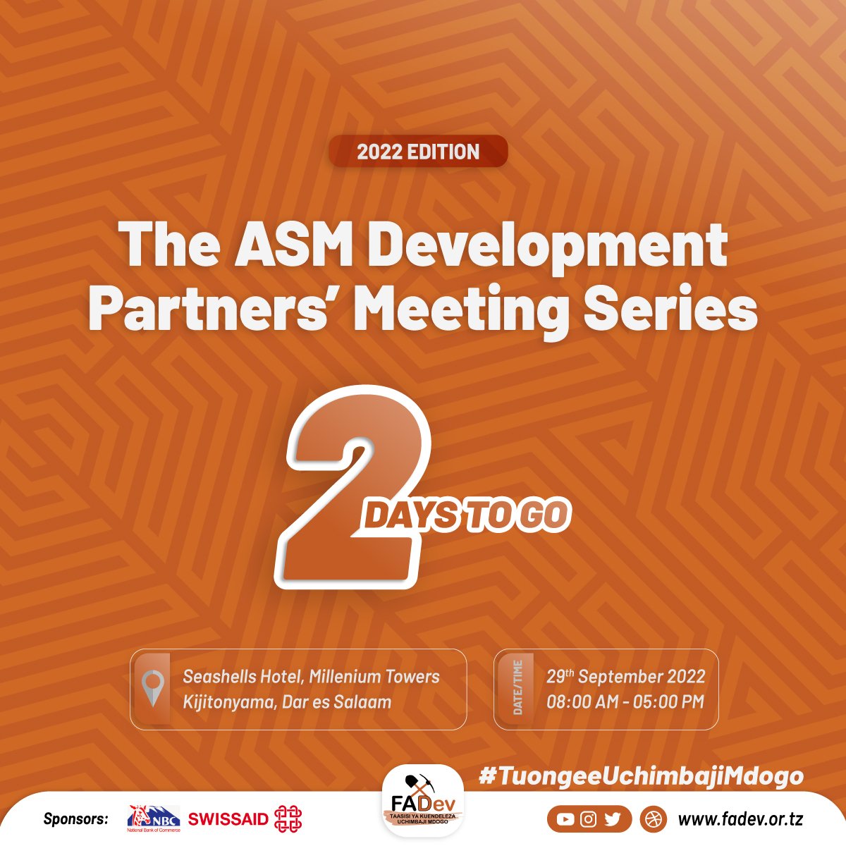CSO_Network's tweet photo. This Thursday, 29th September, 2022. 
...
Save this day and join @fadevtz and other ASM stakeholders in discussing important ASM issues.
#TuongeeUchimbajiMdogo #cson https://t.co/1xYkZqUSn4