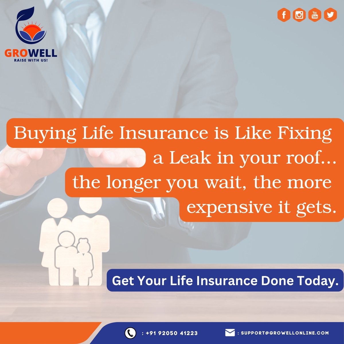 Buying Life Insurance is Like Fixing
a Leak in your roof... 
the longer you wait, the more expensive it gets.

Get Your Life Insurance Done Today.

#GroWellLegacy #growellonline  #LifeInsurance #Insurance #Life #insurance #financialadvisor #WhyLifeInsurance #LifeInsuranceBenefits