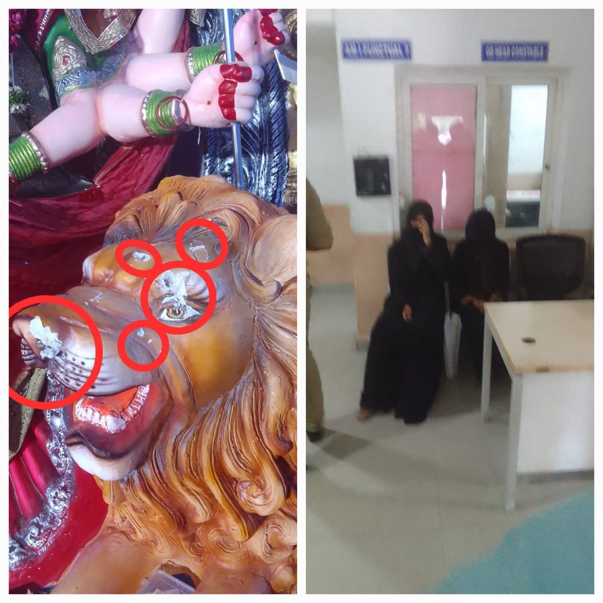 Two Burqa clad women arrested for vandalizing Goddess Durga Mata idol in Khairatabad area of Hyderabad.

And, this is during Navratri festival.