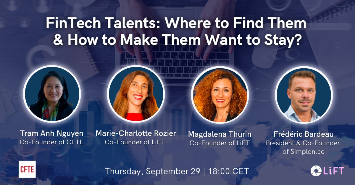 On the occasion of the 3rd anniversary of LiFT, in partnership with Breega, join the roundtable “FinTech Talents: Where to Find Them and How to Make Them Want to Stay?” on Sept, 29th at 6pm CET.

Register now! 👉 lnkd.in/gDc_8Azg

#fintech #talents #impact #fintechforgood