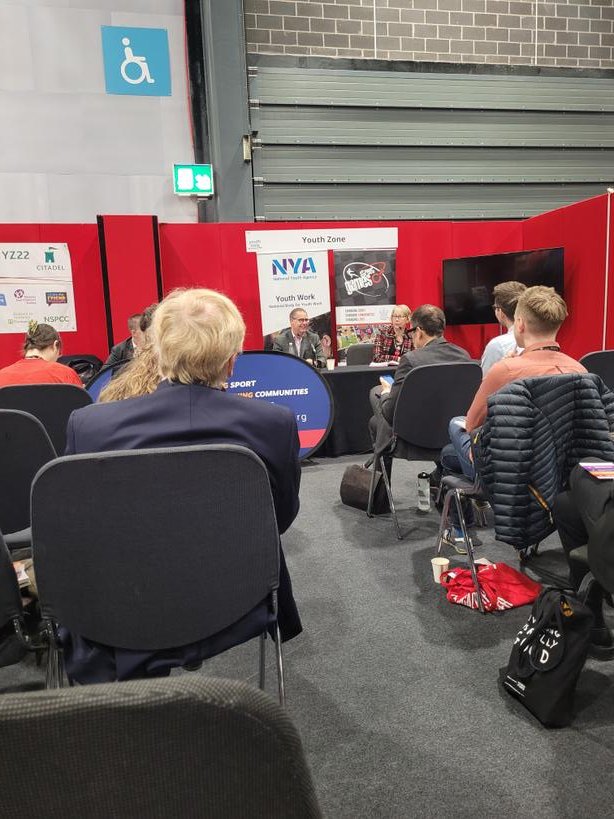 Thought provoking session at #LabourConference2022 youth zone on the importance of sport for young people. Very clear from the session the importance of investing in people to deliver the sessions &amp; be trusted adults to young people. #YouthWork