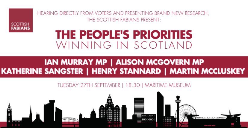 Looking forward to chairing this @ScottishFabians event tonight at #lab22 with @IanMurrayMP @Alison_McGovern @kath14sangster and Henry Stannard of @scottish_future. We’ll be showing footage from focus groups conducted last week across Scotland and asking how Labour can win.