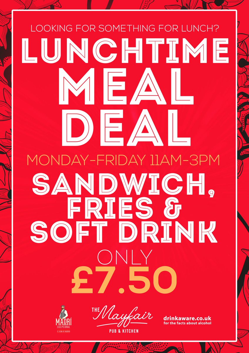 TheMayfairNewc's tweet photo. Monday - Friday
11am-3pm
π΄Lunctime meal deal π΄
#newcastleupontyne #thegatenewcastle #mealdeal #specialoffer #ne1 #getintonewcastle https://t.co/s3JRDv9T5P