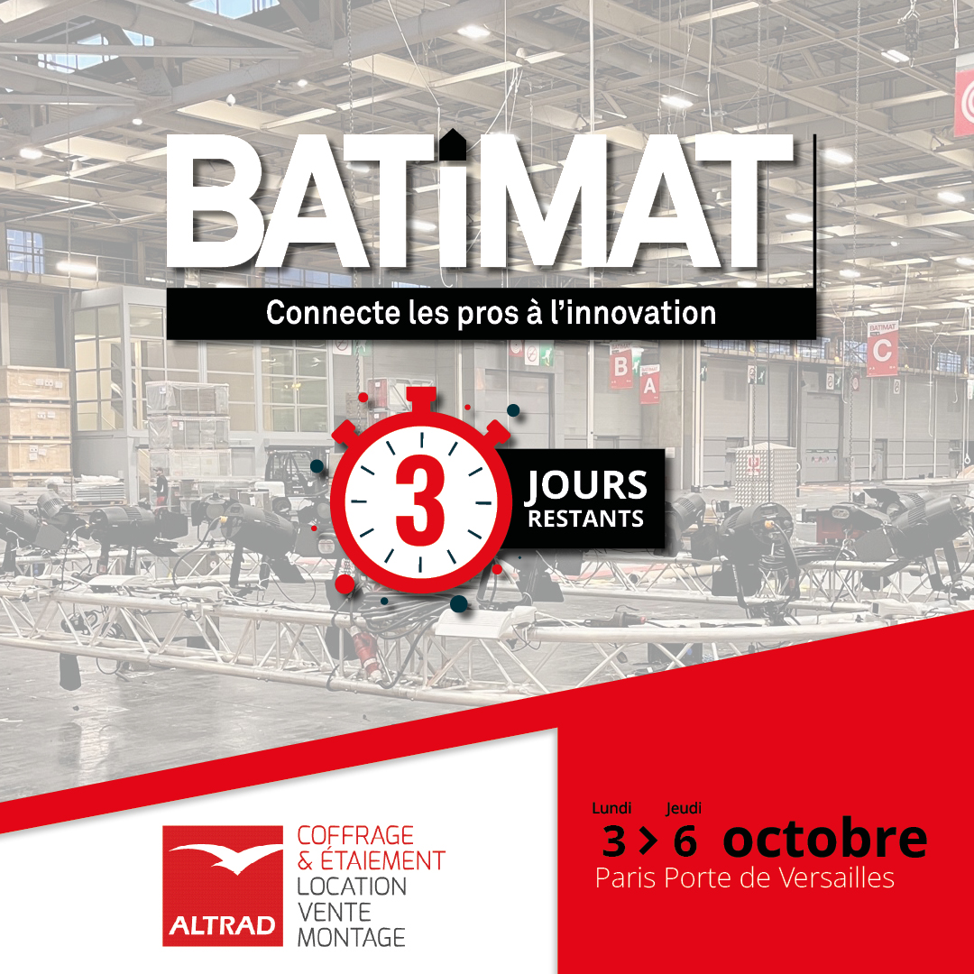 AltradCoffrage's tweet photo. [Événement] 🕙

Plus que 3 jours avant de vous retrouver sur le salon BATIMAT ! Nous sommes déjà présents sur les lieux depuis quelques jours pour les préparatifs🔧

Nous avons hâte de vous rencontrer dès lundi ! 

À bientôt sur notre stand E/F 046 - E/F 056 ! 👋

#Batimat2022 https://t.co/MLyLXS5kvq