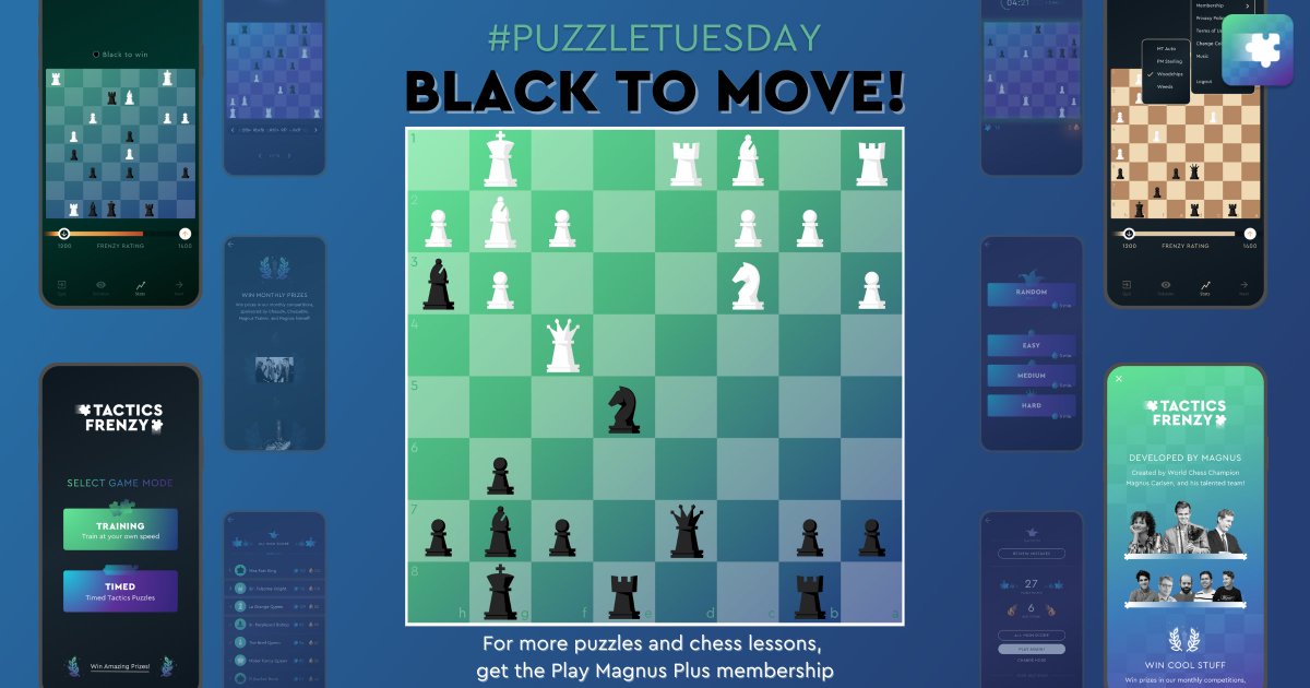 PlayMagnus's tweet photo. Black to move. Can you solve the puzzle? #PuzzleTuesday 

🔗 Click here for the solution https://t.co/nn8m53zSNZ

#Chess #Puzzle https://t.co/iQtAUPJgBi