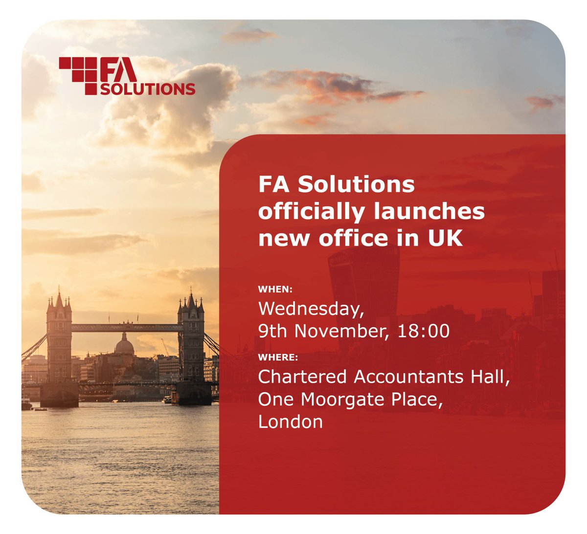 Over the last year, #FASolutions has built up its new UK office and is now ready to formally introduce itself to #London! Join us to meet the team and FA Solution’s  market-leading, front-to-back #InvestmentManagement platform: buff.ly/3UCtIMd 

#PortfolioManagement