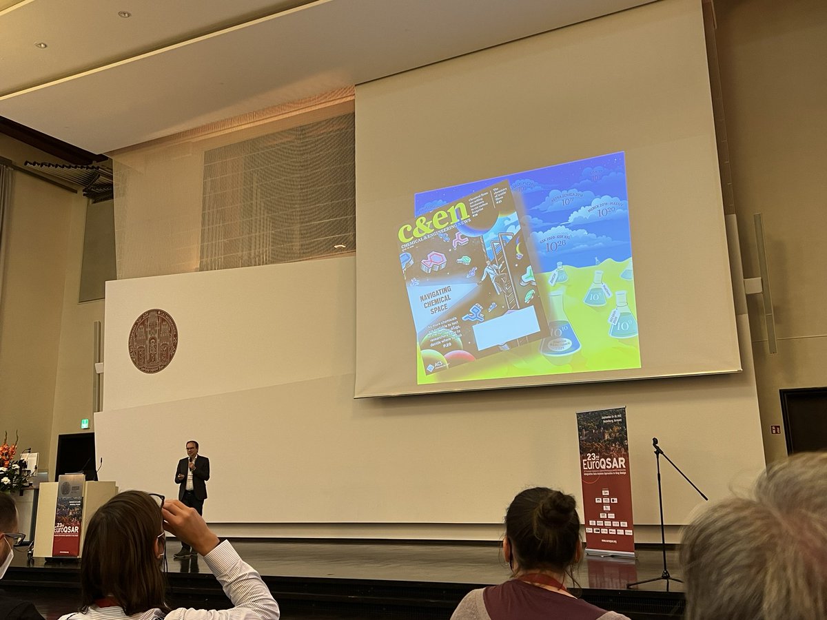 olexandr's tweet photo. Matthias Ratey starting #EuroQSAR session on chemical space exploration with “Cheminformatics for Next Generation Make-on-Demand Compound Catalogs” #compchem #cheminfo @JCIM_JCTC https://t.co/YlKcpXxlOY