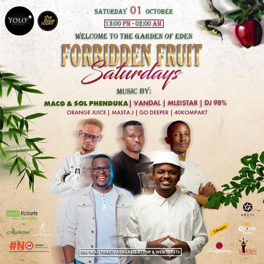 liihle_'s tweet photo. ANISABI YHINI??!! Saturday we go all the waaaaay UP with @Solphendukaa & @MacGUnleashed at FORBIDDEN FRUIT SATURDAYS!!! GET YOUR TICKETS NOW!!! TICKET LINK IN BIO! THIS ONE IS FOR THE CHILLERS IN QUEENSTOWN! @YOLOLounge_QTN & @doperoom_africa Z'YAKHALA! π₯π₯ππ
#ForbiddenSummer https://t.co/eo1lWck2lJ