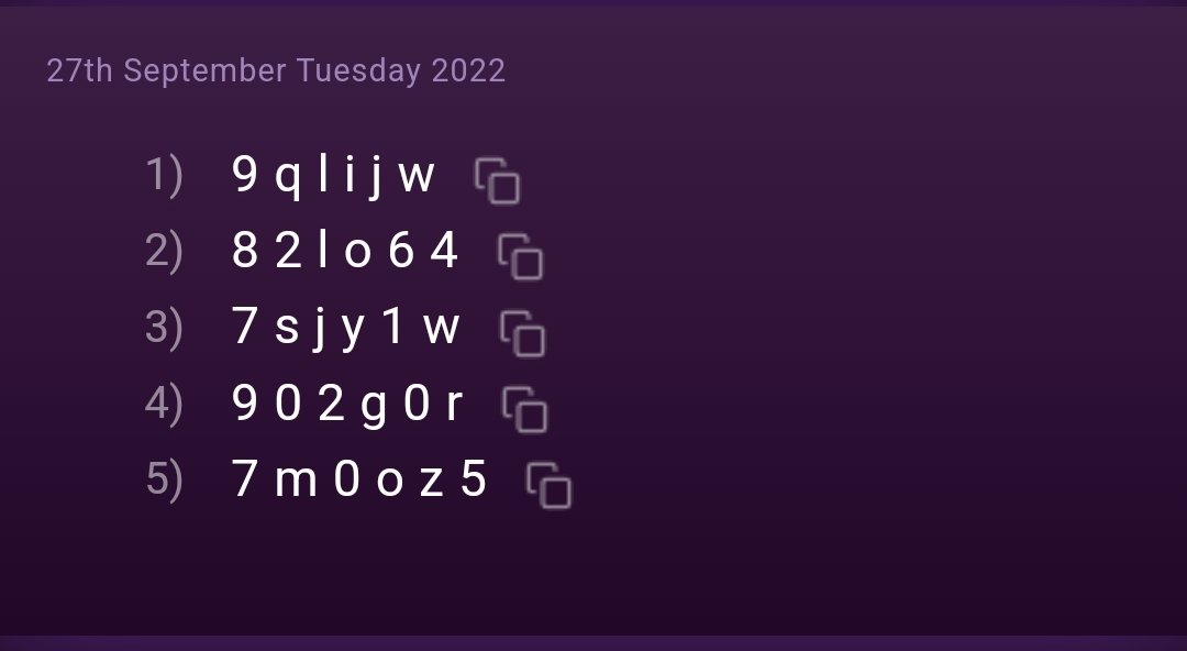 Code :: 9qlijw

Code :: 82lo64

Code :: 7sjy1w

Code :: 902g0r

Code :: 7m0oz5
#gariminingcodes