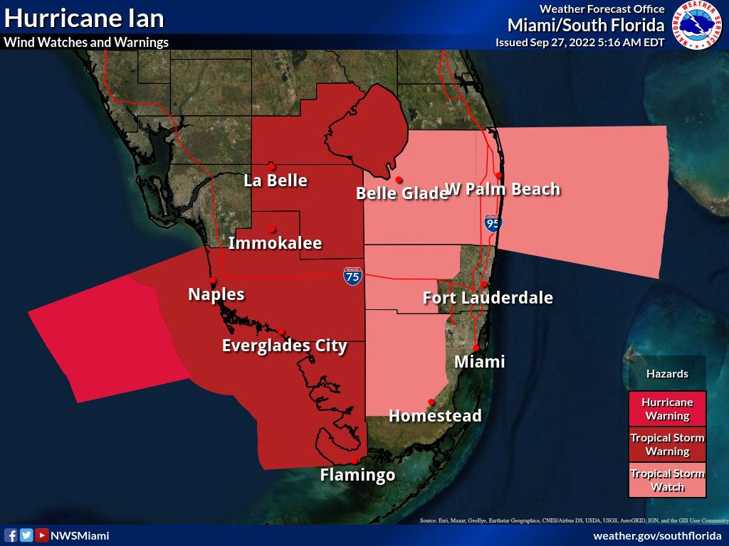 NWS Miami on Twitter "Wind watches and warnings were updated overnight