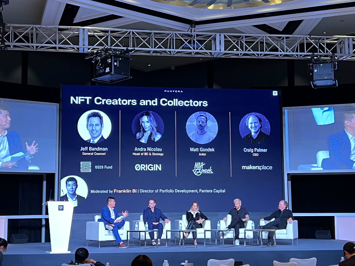 Awesome panel from <a href="/BandmanJeff/">Jeff Bandman</a> <a href="/andra_nicolau/">Andra von Lys</a> <a href="/Mattgondek/">Matt Gondek</a> <a href="/craiglpalmer/">Craig Palmer | aka FoxGod | MP 🔳</a> with Pantera’s <a href="/FranklinBi/">Franklin Bi</a> - discussing NFTs from the artist's perspective and from the collector’s point of view.