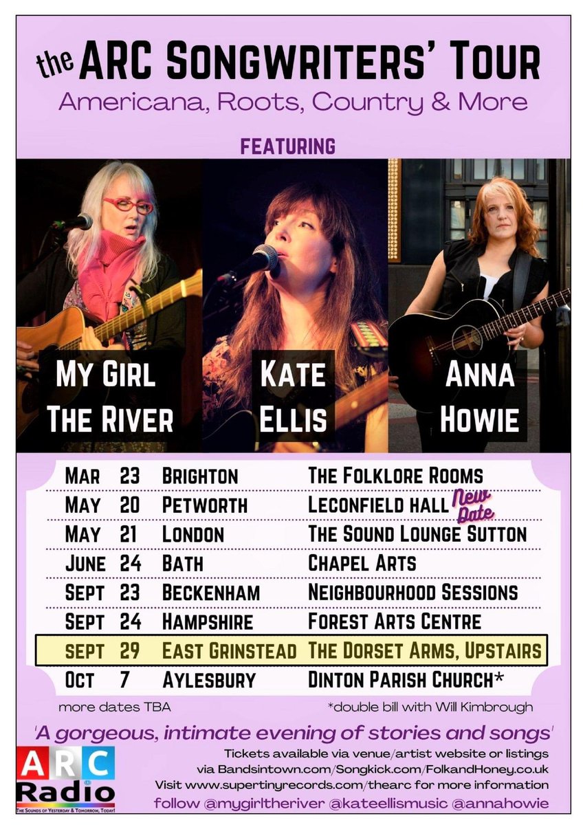 GinniesChat's tweet photo. THIS THURSDAY 29/9
 ARC Songwriters Tour hits East Grinstead. Tickets from Bullfrog Music in Ship St or on-line at https://t.co/iBCHXHuTyt an absolute bargain at £12!   Doors open 7pm upstairs at The Dorset Arms, High St, East Grinstead West Sussex. https://t.co/H5BTxQMt3a