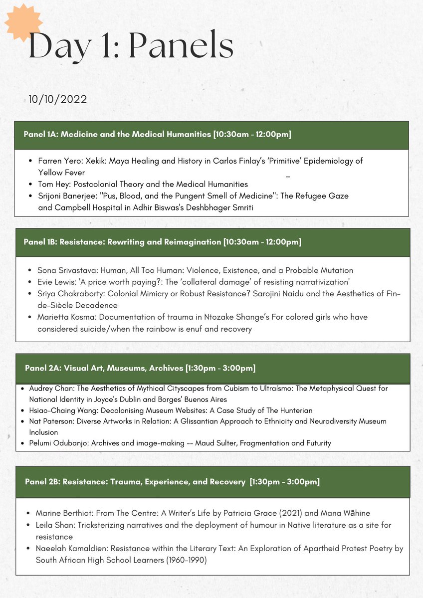 thepanicarchive's tweet photo. We're so happy to be able to share our full programme of speakers for Day 1 of the conference, Monday the 10th of October. Take a look at our panels and our speakers' wonderful papers, and be sure to sign up for Day 1 at the link below! (All times in BST)
https://t.co/RXNFOMPZ7k https://t.co/Ll2N7J8ggN