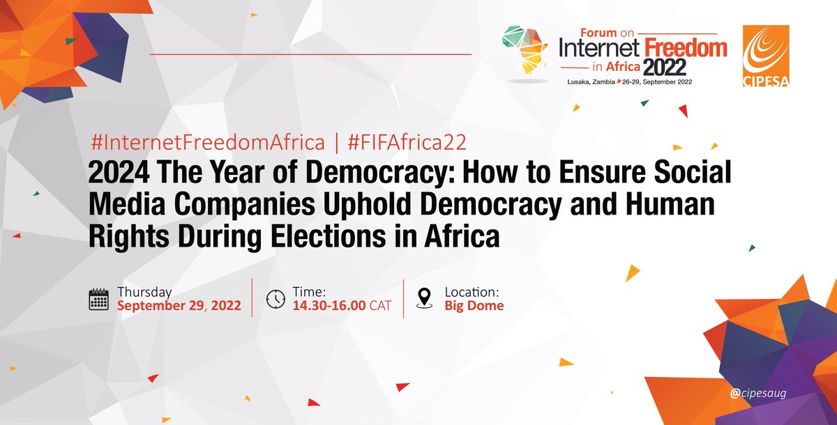📢Join us for our session at the Forum on Internet Freedom in Africa 2022 <a href="/cipesaug/">CIPESA</a> 

Panel discussion by <a href="/DigitalActionCo/">Digital Action</a> ,  @MediaMattersZA,  and <a href="/Inform_Africa/">Inform Africa</a>

Register here 👉🏽 whova.com/portal/registr…

#InternetFreedomAfrica  #FIFAfrica2022