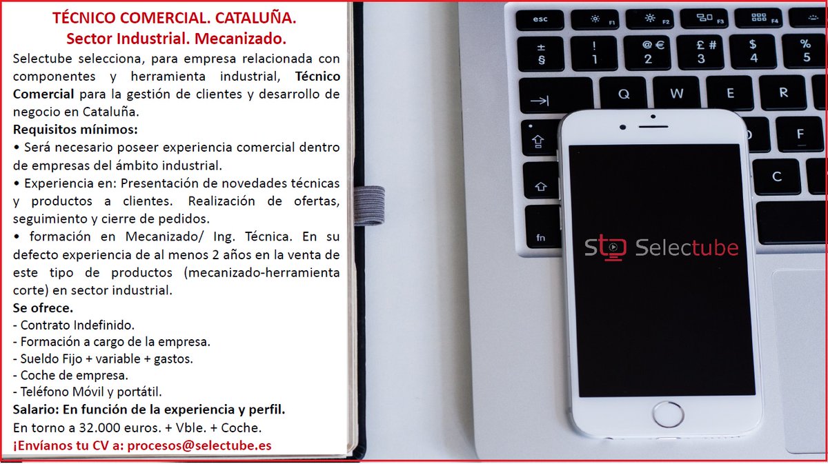 Selectube's tweet photo. @Selectube selecciona Técnico Comercial en Cataluña. Sector Mecanizado-Herramienta.
https://t.co/nZ9X5BFPIM https://t.co/MJo73XFHHg