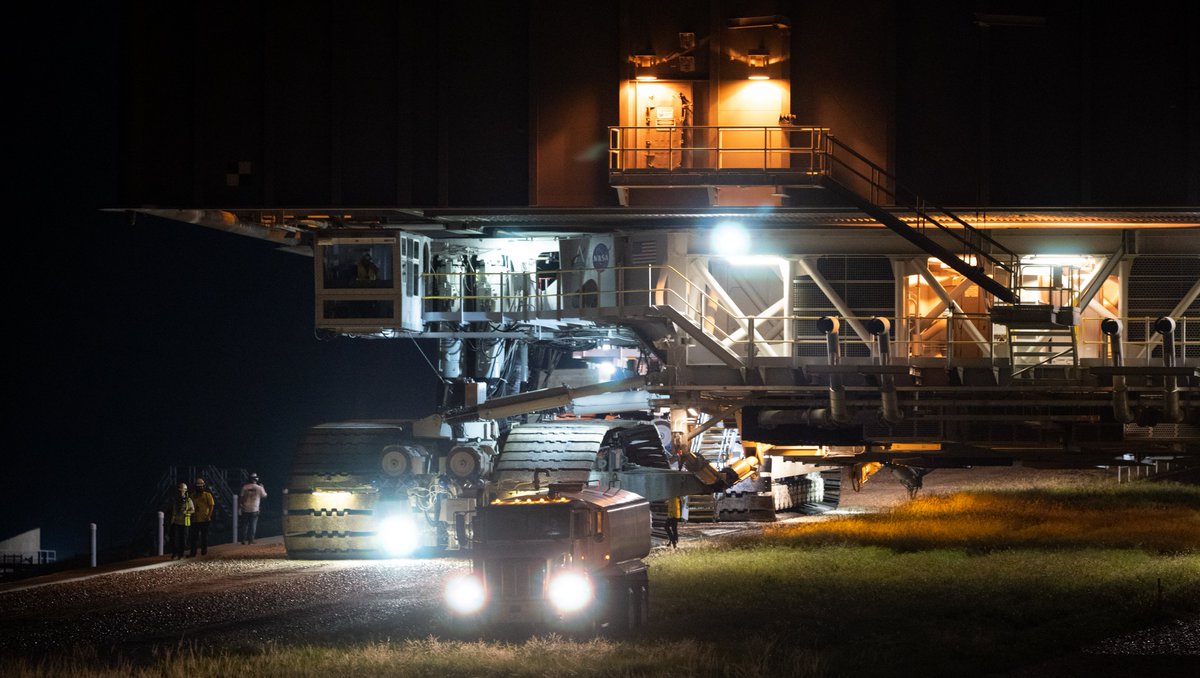 📷 More Photos: At 11:21 p.m. ET Monday, the <a href="/NASAArtemis/">NASA Artemis</a> I Moon rocket left Launch Pad 39B atop crawler-transporter 2 and began its 4-mile trip to the Vehicle Assembly Building (VAB) at <a href="/NASAKennedy/">NASA's Kennedy Space Center</a> in Florida.