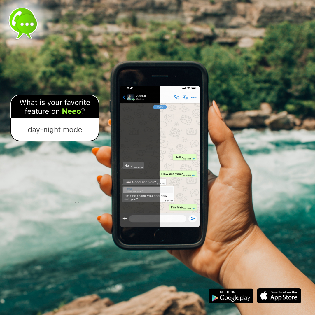 neeopal's tweet image. What is your favorite feature in Neeo?  Explore the Day-Night Mode in Neeo.
 #neeo #neeopal #apps #messenger #calls #videocalls #audiocalls #application #translator #nearby #social #channels #neeochannels #communitychat #darkmode