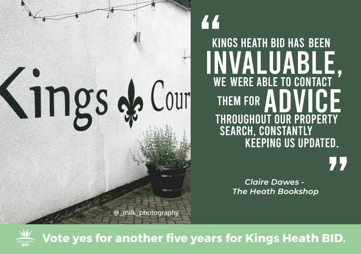 Everyone is moving to Kings Heath! We have welcomed so many new businesses to the area within recent years. #VoteYes during this ballot for another 5 years of Kings Heath BID - help your business community thrive! *Voting opens 29th September*