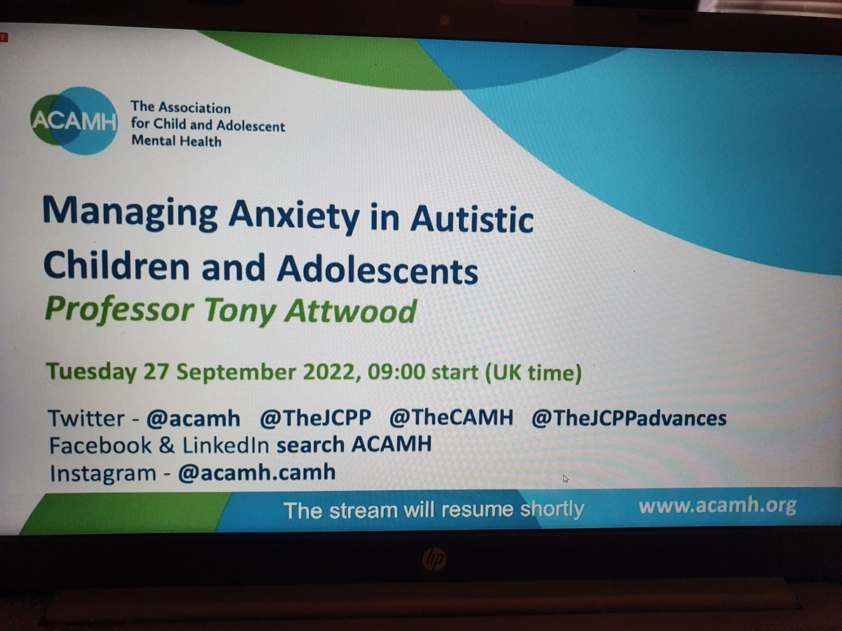 Just listening to @acamh talk by Prof Tony Attwood on Managing Anxiety in Autistic Children & Adolescents - really helpful and insightful for people working in the children's mental health space, not just clinicians. @BfB_Labs