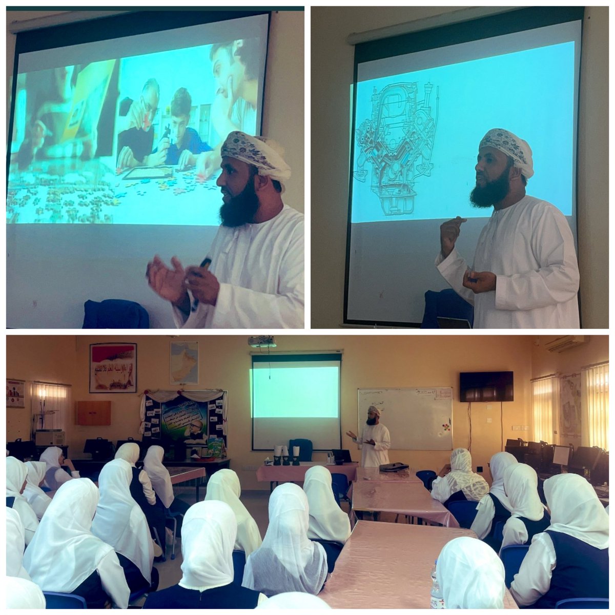 تحفيزا لطالبات الصف الثاني عشر استضافت الأستاذة مريم البلوشية أخصاىيه التوجيه المهني والأستاذة فاطمة الوهيبية الأخصائية الاجتماعية بالمدرسة الأستاذ الفاضل فيصل الراشدي   لتقديم محاضرة بعنوان (طريقك نحو النجاح)لتثقيف الطالبات بالخطوات الصحيحه للوصول للهدف،فقد كانت محاضرة تحفيزية