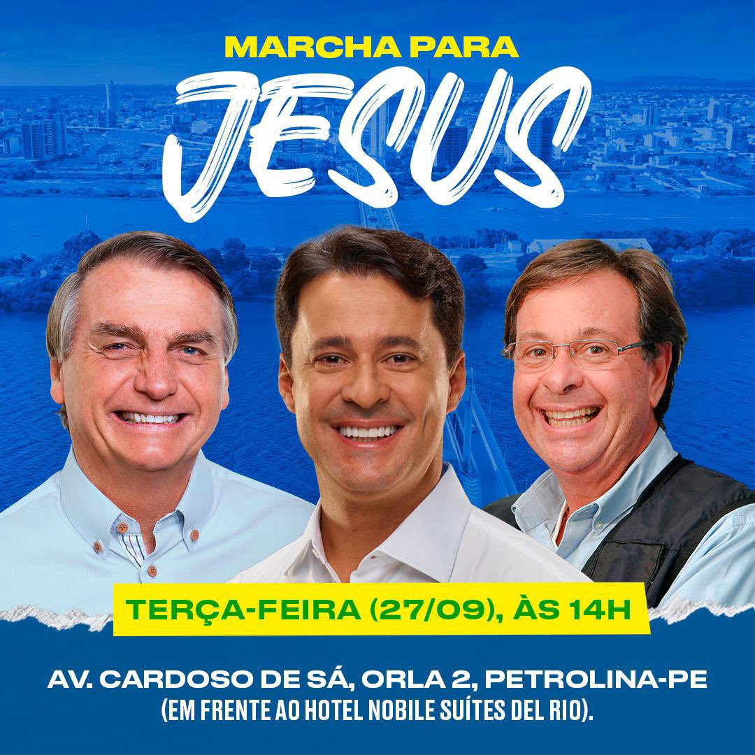 simboramudar22's tweet photo. O presidente Bolsonaro convoca todos os pernambucanos para estarem conosco em mais uma Marcha para Jesus, no próximo dia 27/09, em Petrolina. 
 
Simbora com fé! Simbora com Anderson 22, Bolsonaro 22 e Gilson 222.

Simbora, Brasil! 🇧🇷
Simbora, mudar Pernambuco! ✌️✌️ https://t.co/mc6tnEDQuL