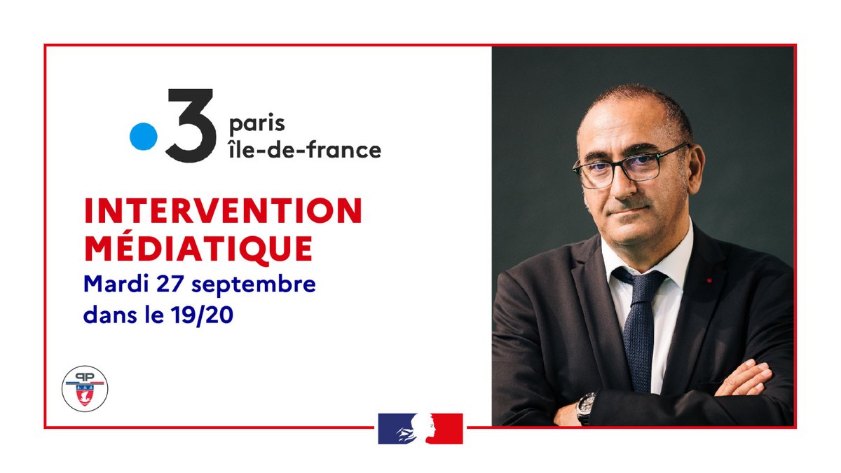 prefpolice's tweet photo. ℹ️ Le préfet de Police Laurent Nuñez sera ce soir dans le 19/20 de @France3Paris. https://t.co/JEOzH91qq4