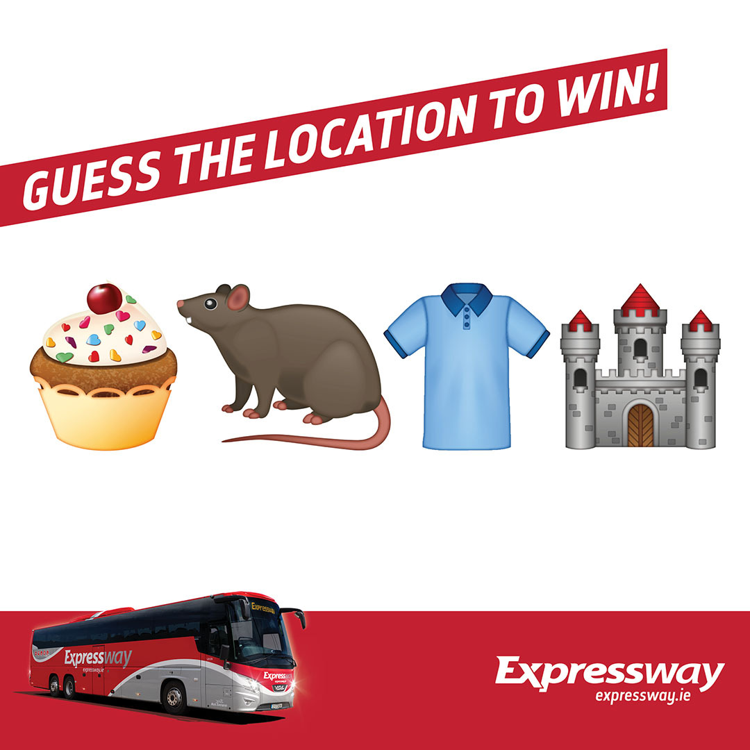 ExpresswayIRE's tweet photo. To celebrate our fantastic 50% student online discount, we’re giving away 3 return journeys and 3 Expressway goodie bags on us! Guess the place using these emojis as clues, tweet your answer: 
🧁🐀👕🏰 = _____ ____ https://t.co/tyei9bM5XG