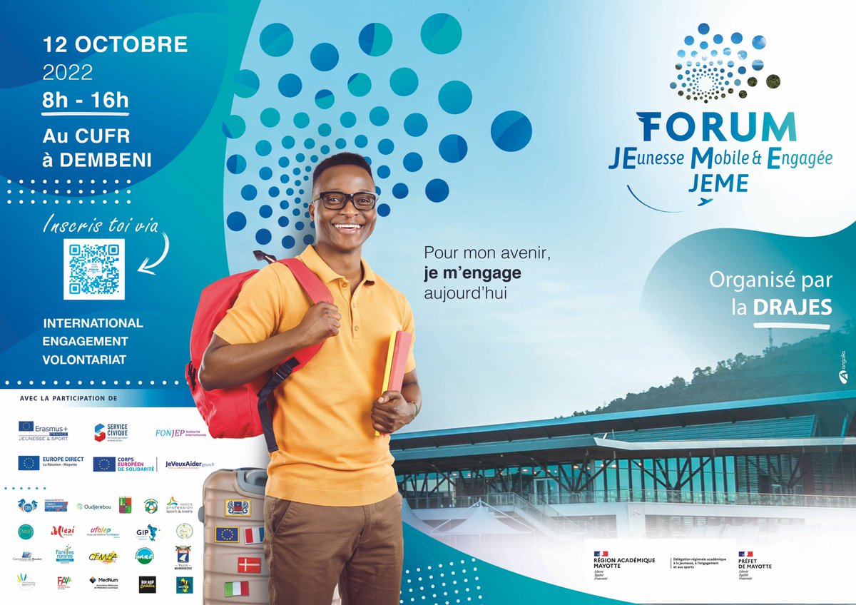 La #DRAJESMayotte organise la 2eme édition du forum #JEME le mercredi 12 octobre au CUFR de Dembeni❗️ #engagement #jeunesse #mobilité #EYY #Erasmusdays