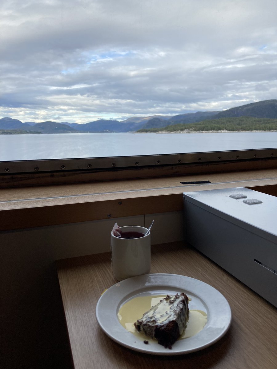 Natalya_Gallo's tweet photo. 3 pm coffee and cake break with a view on the #bio325 fjord cruise. Certainly a nice reward after a few long nights processing samples in the #GOSars fish lab. https://t.co/JsfteA6UGQ