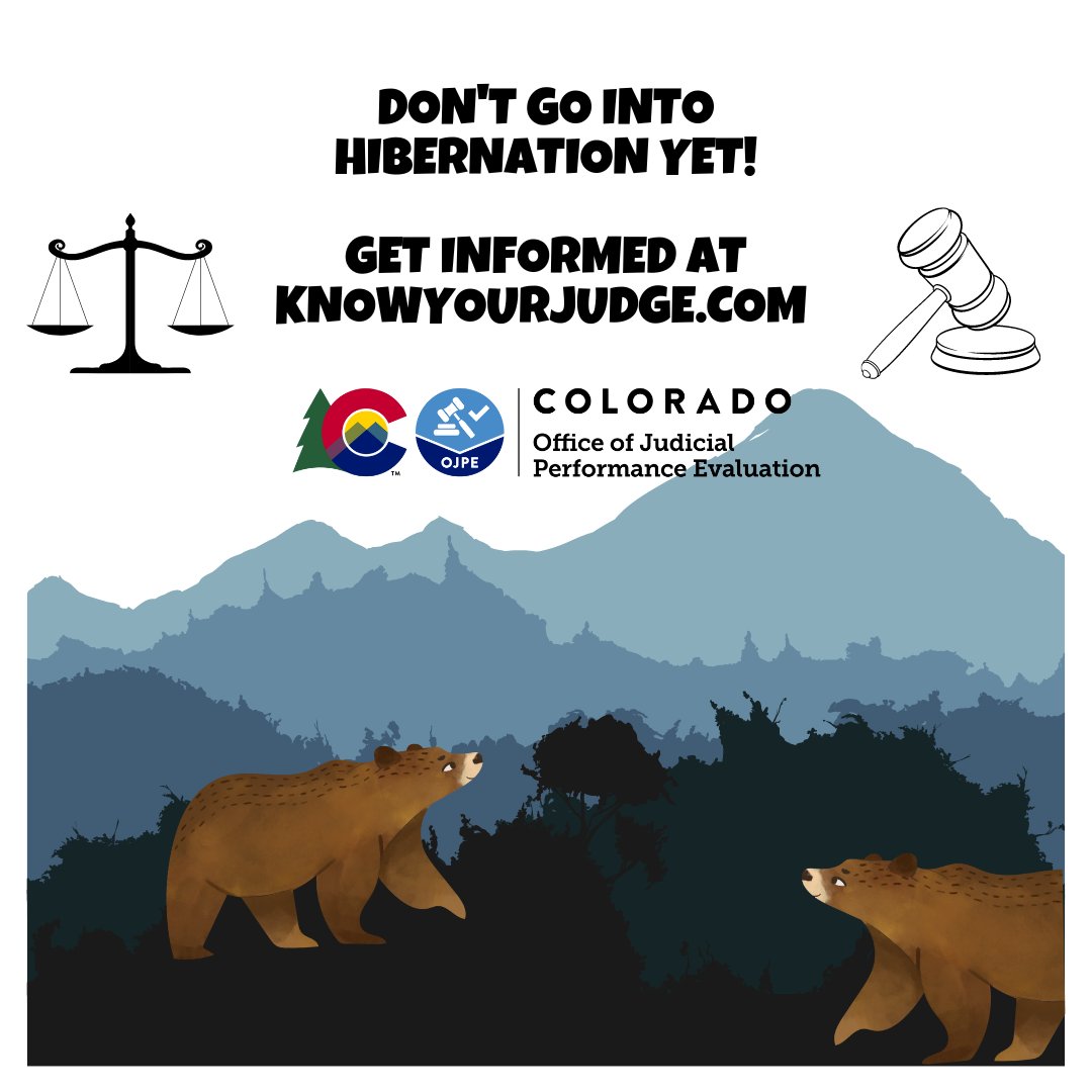 COJudgeEval's tweet photo. Just because the weather is getting colder, doesn't mean it's time to go into hibernation! 

Stay informed and Know your Judges. Visit https://t.co/7Lvo47HS8e to learn more about the 135 Colorado judges up for retention in 2022.

#Judgeyourjudges #VoteyourJudges https://t.co/MYu1LRkWH1