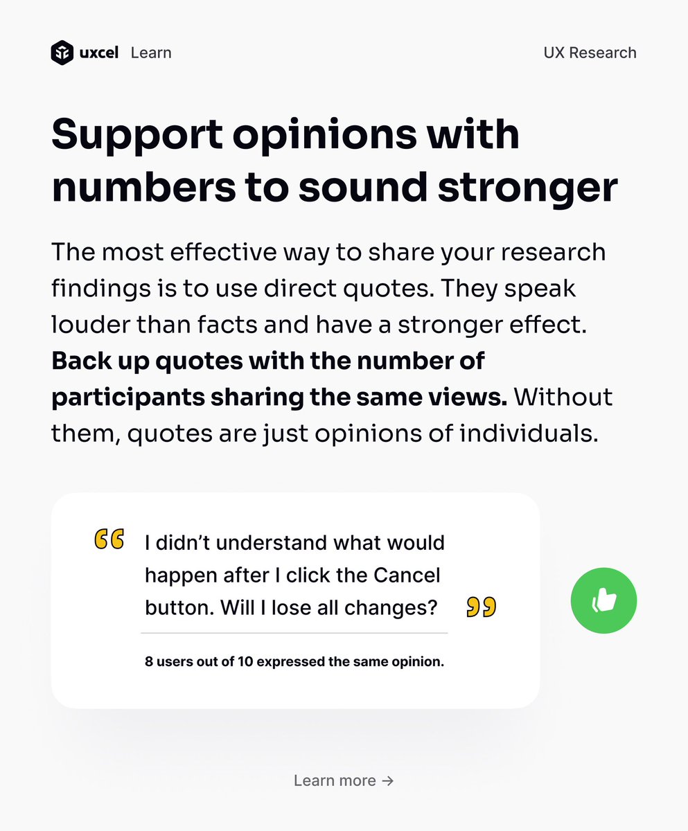 uxcelapp's tweet photo. What's the best way to present research findings?👇
•⁣⁣
•⁣⁣
Uxcel — Where design careers are built 🚀 ⁣⁣
⁣⁣
#uxdaily #learndesign #learnux #uxcel #designsystem #uxuidesign #instaui #uxd #usability #designtips #uxui #uitrends #interactiondesign #bootstrap #uitrends #ux https://t.co/5K60EBQpUC