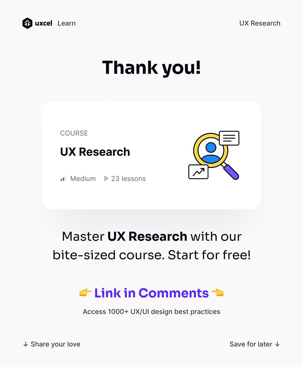 What's the best way to present research findings?👇
•⁣⁣
•⁣⁣
Uxcel — Where design careers are built 🚀 ⁣⁣
⁣⁣
#uxdaily #learndesign #learnux #uxcel #designsystem #uxuidesign #instaui #uxd #usability #designtips #uxui #uitrends #interactiondesign #bootstrap #uitrends #ux