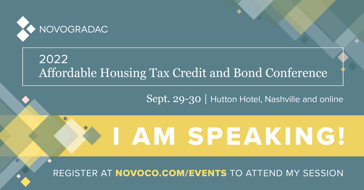 NovocoPolicy's tweet photo. I’m excited to be a speaker at #NovocoLIHTC on the #IRA and #AffordableHousing Invite your connections to join us in Nashville and use discount code NOVOSPKR22-CB to save. https://t.co/5SHFdEqky2 @Novogradac @NovogradacCPAs #LIHTC #HousingCredit #ITC #45L https://t.co/eCZmPhh7Jh