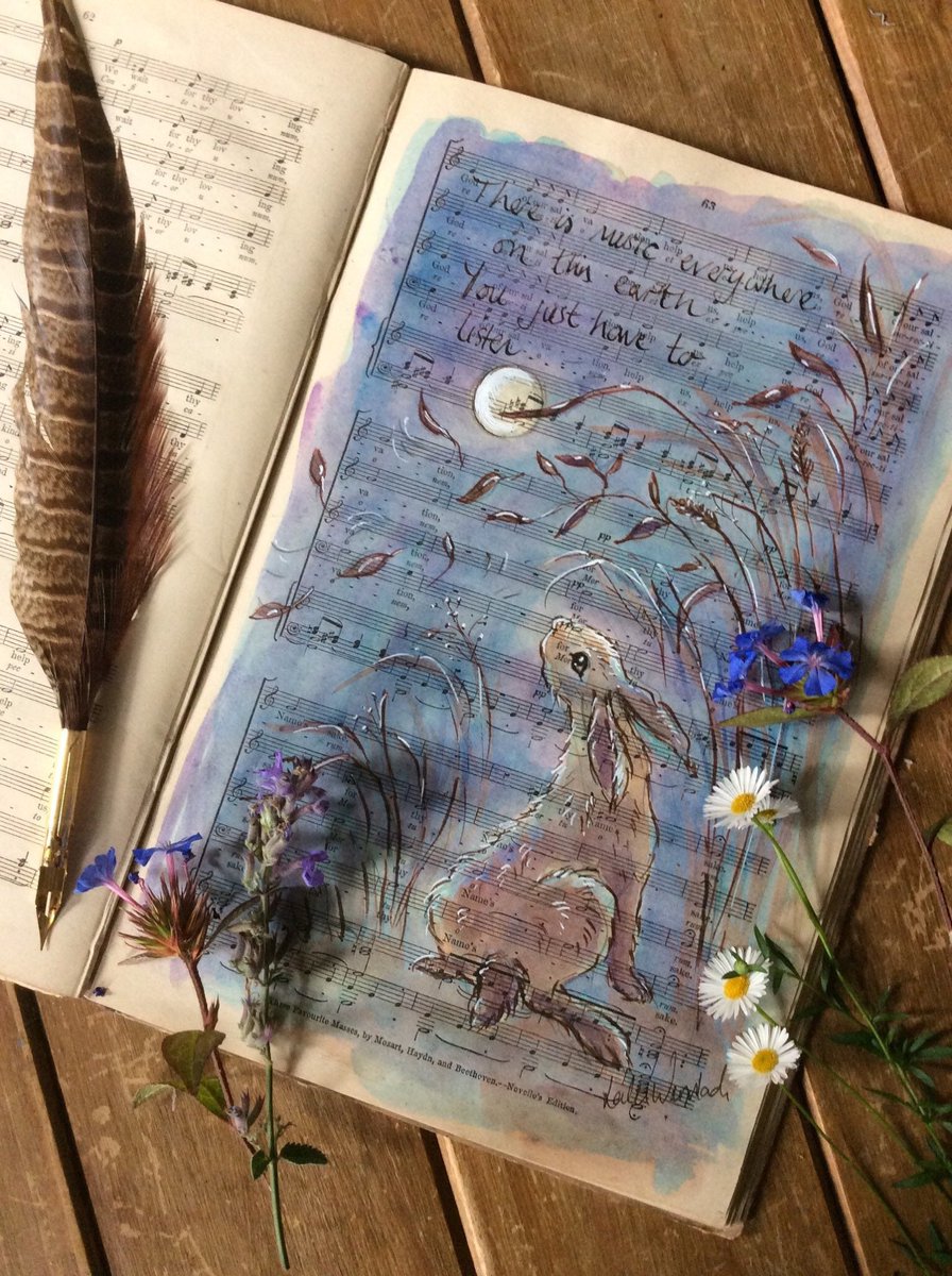 Excited to share this item from my #etsy shop: Old music sheet art, music sheets, ink drawings, music pictures, musicians, musical, art, hare, moonlight, moonlit hare  etsy.me/3UTJm5Y