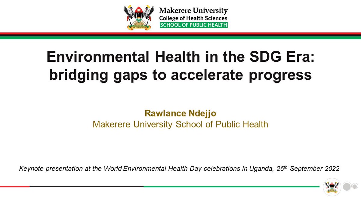 Yesterday, during the #WorldEnvironmentalHealthDay2022 celebration on the theme 'Strengthening Environmental Health Systems for the implementation of the #SDGs', I was privileged to deliver a key note address to EH practitioners in #Uganda. <a href="/MakSPH/">Makerere University School of Public Health</a> <a href="/MakerereCHS/">Makerere University College of Health Sciences</a> <a href="/MUEHSA1/">Environmental Health Students Association</a>