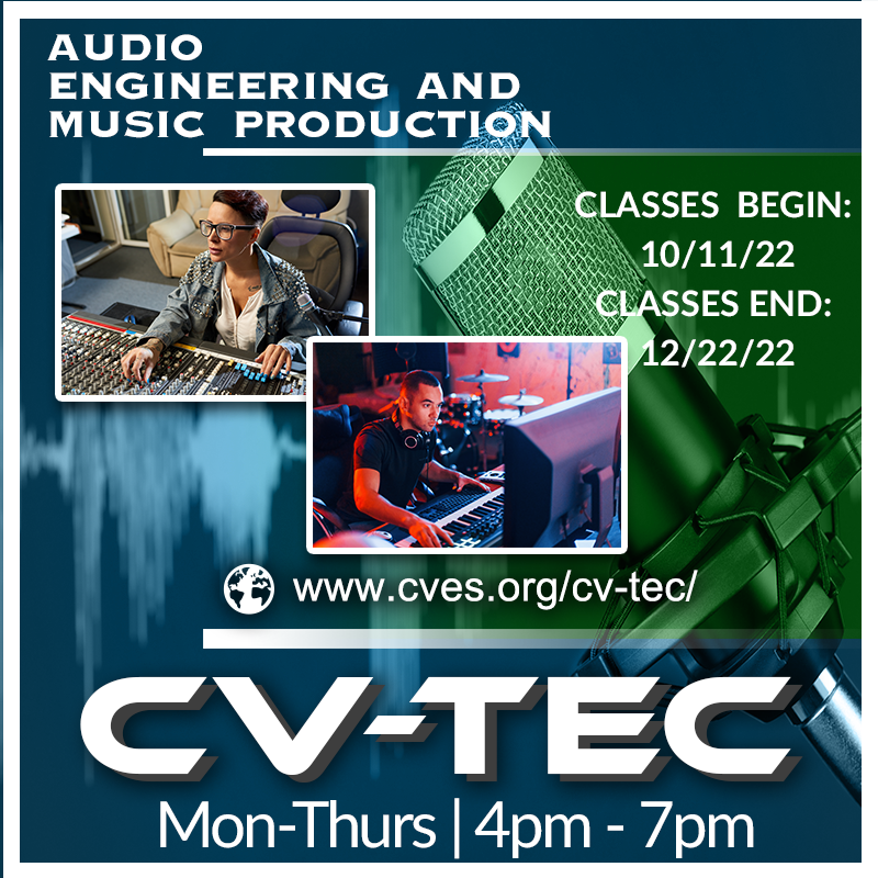 VegaDMS's tweet photo. Here's what's happening @ CV-TEC!!!

AUDIO ENGINEERING &amp; MUSIC PRODUCTION

Classes Begin: 10/11/22

#embraceourwhy 
#audiomusicproduction
#music
#musica
#musician
#musicproduction
#musicvideo
#livemusic
#lovemusic
#audioengineering
#musicmaker
#musicteacher

Designed by: VEGA https://t.co/qYElq7cSE1