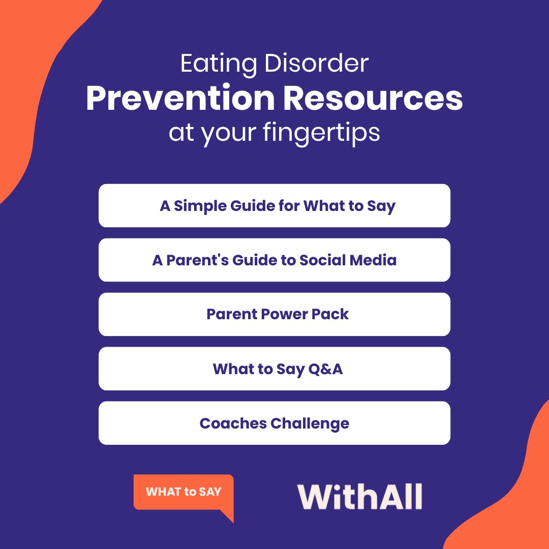 WithAllorg's tweet photo. Our What To Say initiative offers several resources for adults to learn how to promote positive body image and food relationships for the kids in their lives. https://t.co/vKccpmT9Lz 

#eatingdisorderprevention  #dietculture #endweighttalk #enddiettalk #whattosay https://t.co/DzIfJmZpqO
