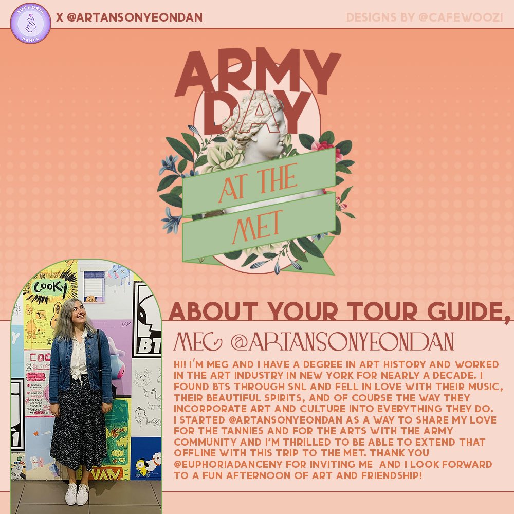 EuphoriaDanceNY's tweet photo. NYC ARMY! We'll be collaborating with @artansonyeondan to host an ARMY Day at the Met Museum in honor of Namjoon's bday month this Sat 10/1/22. The tour will be led by Meg of @artansonyeondan, known for sharing the artistic parallels between BTS &amp; art on her page

More details ⬇️ https://t.co/6MMnqkzgbU