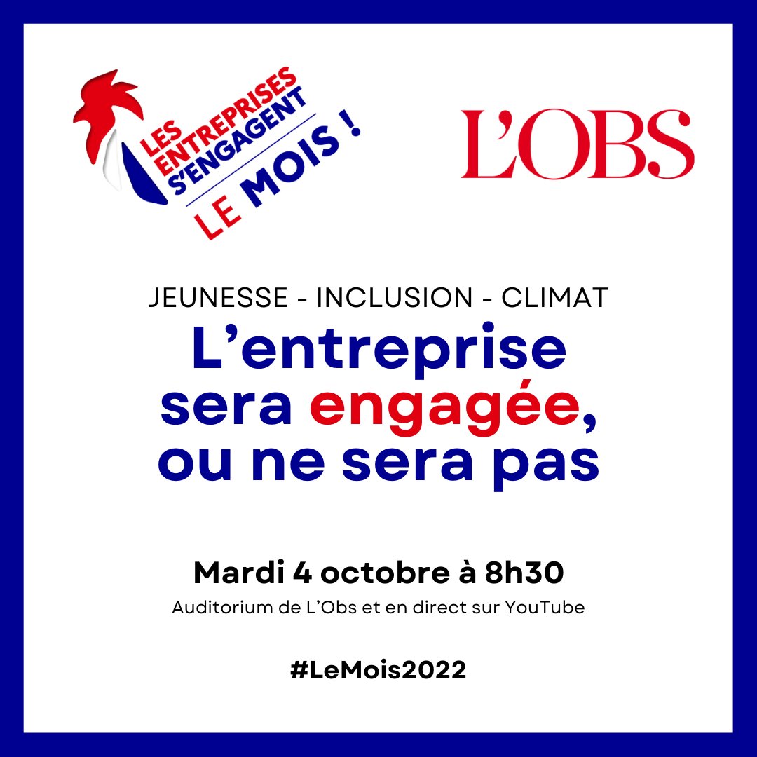 communauteLESE's tweet photo. 💡 J-7 #LeMois2022 RDV le 4 octobre à 8h30 pour le lancement du Mois Les entreprises s'engagent.

💬 Une matinée de débats autour de l'#engagement des entreprises pour passer à l'action, avec un panel de personnalités engagées ! 

Inscriptions : https://t.co/xFF3fn0QzL @lobs https://t.co/s0O8DtHBZW