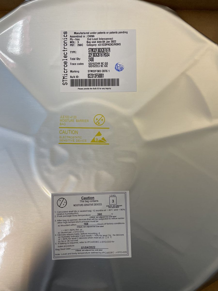 More MCUs available! STM32F303CBT6TR, 2400/reel, 20 reels available; selling full reels only. Recent date code, mint condition foil packs.

If interested, reply to this tweet, follow me, and I'll follow back, then we can DM details. We'll get through this chip shortage together!