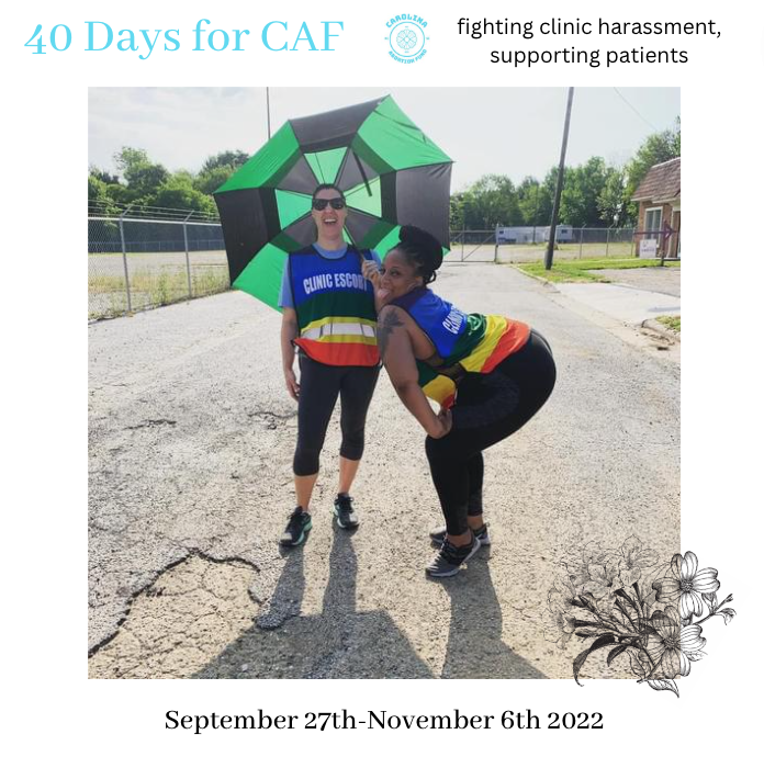 CarolinaAbtnFnd's tweet photo. Friends-today begins our annual 40 Days for CAF campaign--a fundraiser that supports abortion care while also directly spotlighting and countering the harm that protests like 40 Days for Life do to clinics and patients. (1/10) https://t.co/nymaoIFsNp